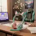 Audífonos Diadema Con Cable Con Diseño De Gato Verde Turquesa