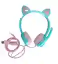 Audífonos Diadema Con Cable Con Diseño De Gato Verde Turquesa