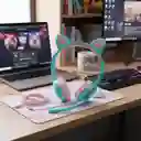 Audífonos Diadema Con Cable Con Diseño De Gato Verde Turquesa