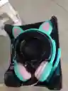 Audífonos Diadema Con Cable Con Diseño De Gato Verde Turquesa