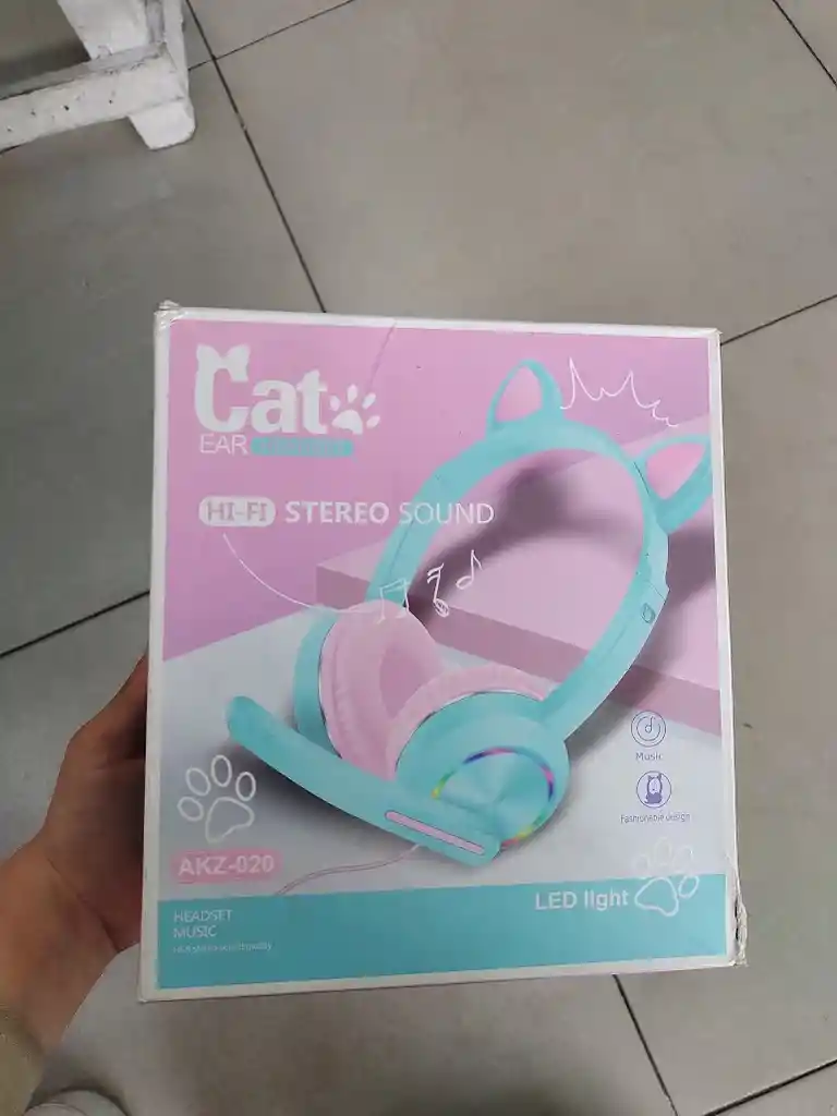 Audífonos Diadema Con Cable Con Diseño De Gato Verde Turquesa