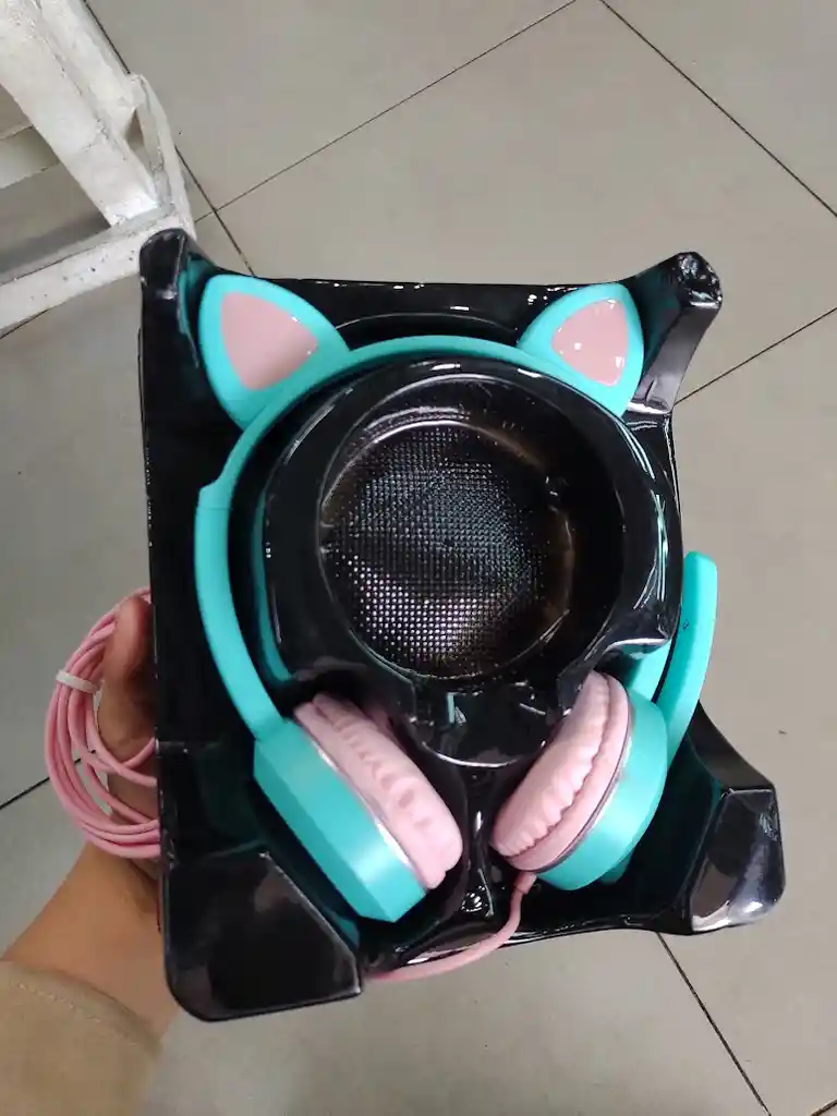 Audífonos Diadema Con Cable Con Diseño De Gato Verde Turquesa