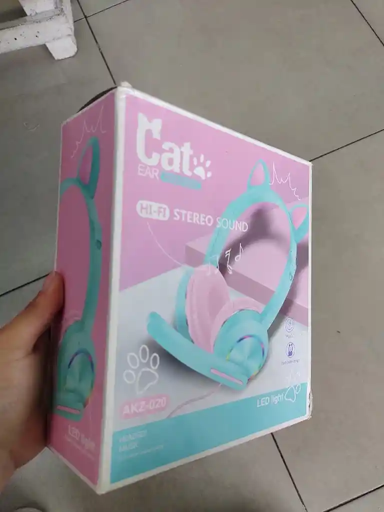 Audífonos Diadema Con Cable Con Diseño De Gato Verde Turquesa