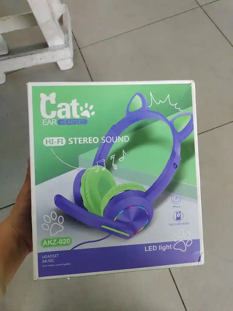 Audífonos Diadema Con Cable Con Diseño De Gato Morado