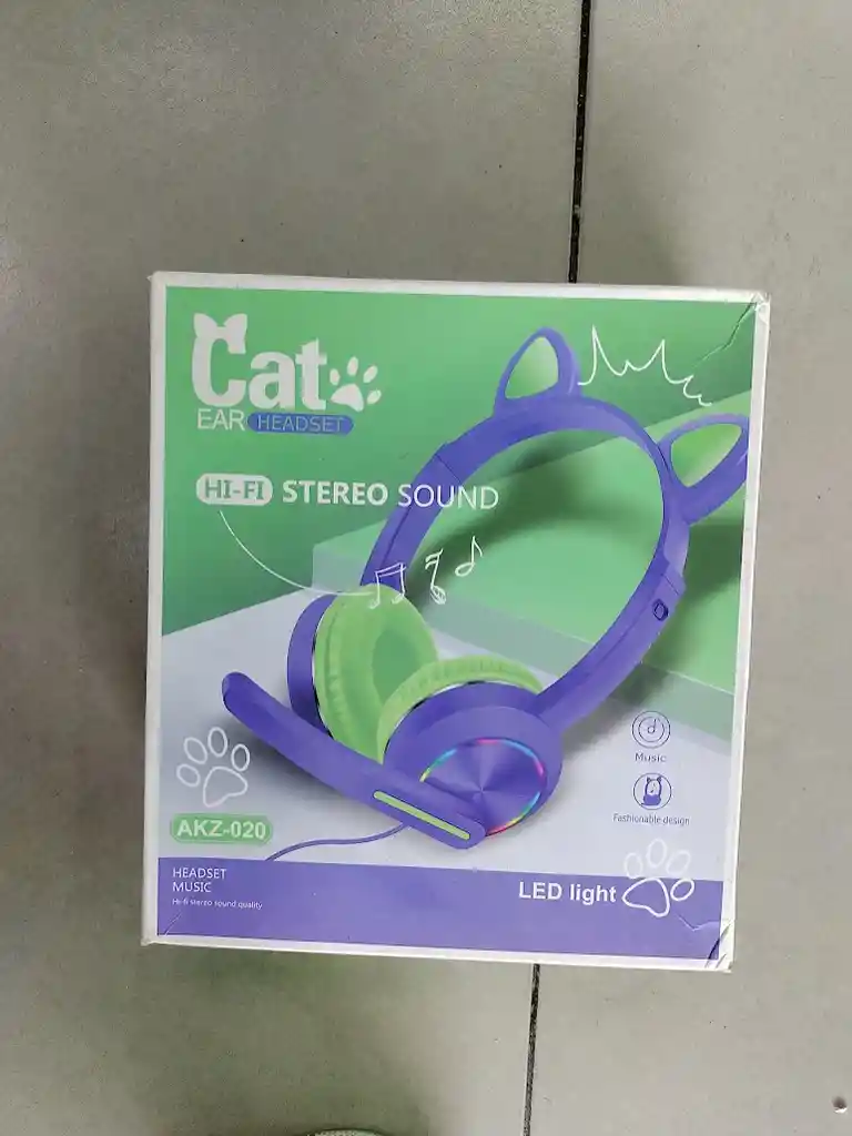 Audífonos Diadema Con Cable Con Diseño De Gato Morado