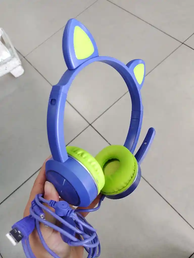 Audífonos Diadema Con Cable Con Diseño De Gato Morado