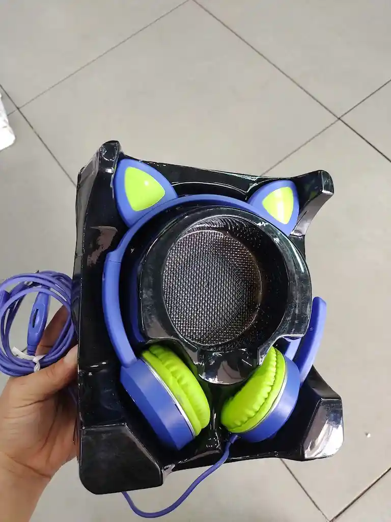 Audífonos Diadema Con Cable Con Diseño De Gato Morado