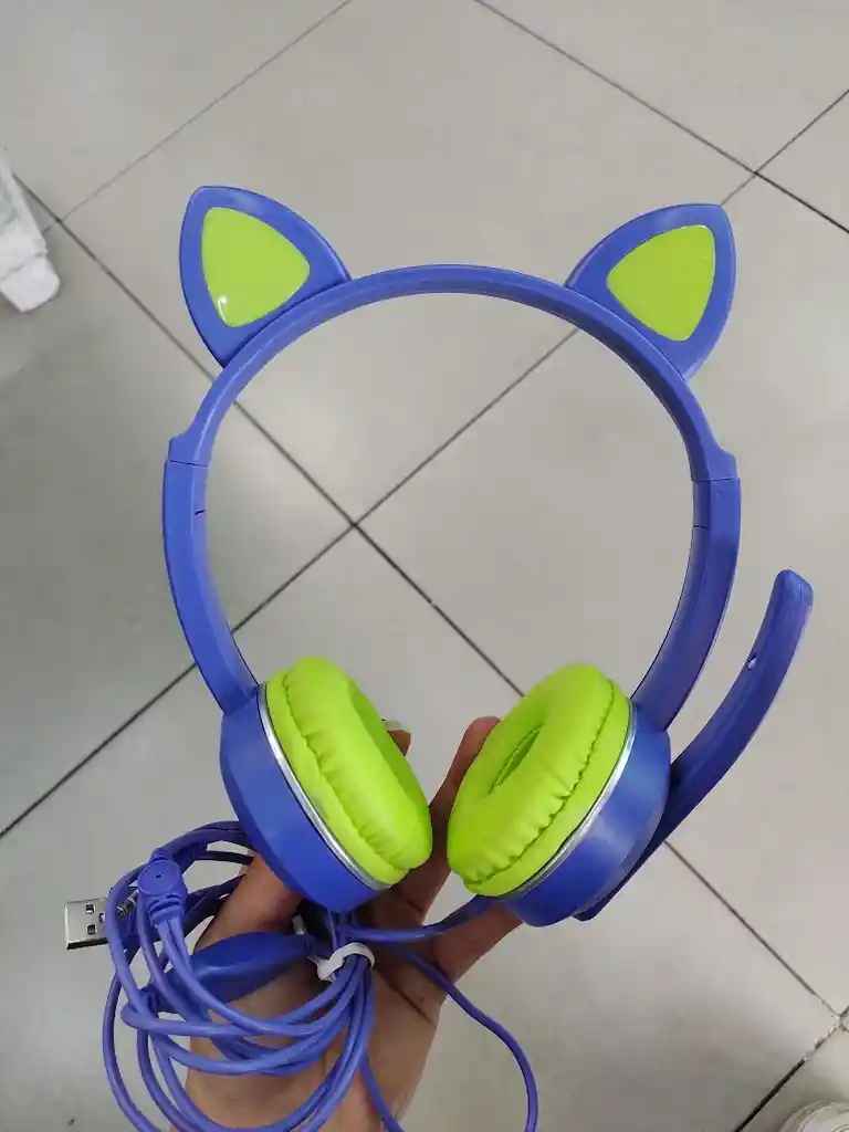 Audífonos Diadema Con Cable Con Diseño De Gato Morado