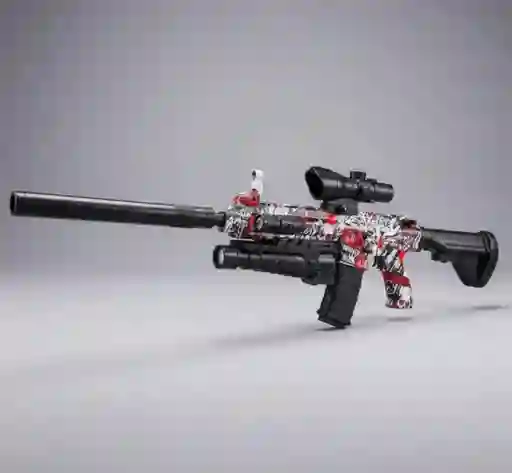 Rifle Rojo M416 De Hidrogel Realista Con Láser, Linterna, Mira Telescópica Y Batería Doble – Lanzador Bolas De Gel + 500 Bolitas