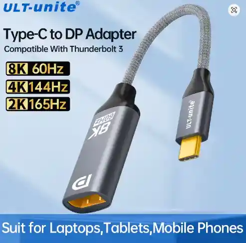 Adaptador Tipo C A Displayport 8k 60hz | Cable Macho A Hembra: Monitores Y Tarjetas Gráficas
