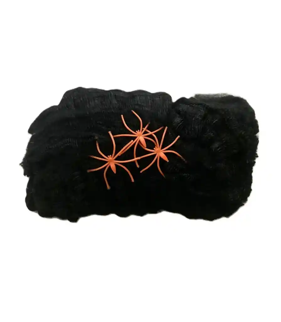 Telaraña Sintetica Mediana Negra 3 Arañas Halloween