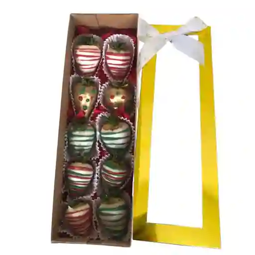 Caja De 10 Fresas Navideñas