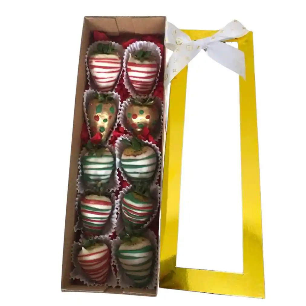 Caja De 10 Fresas Navideñas