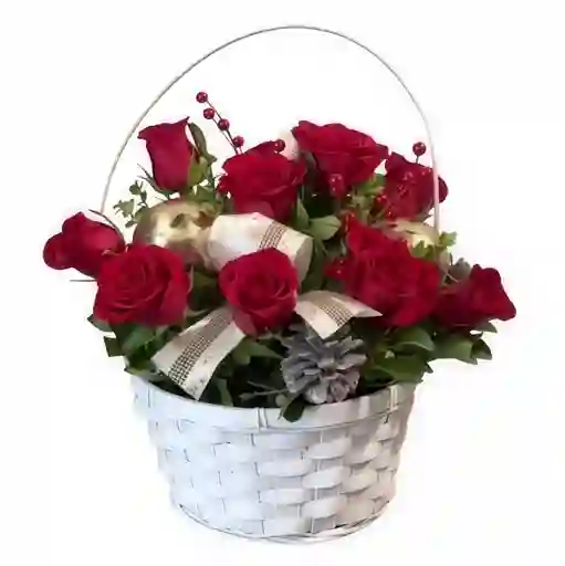 Canasta Navideña De Rosas