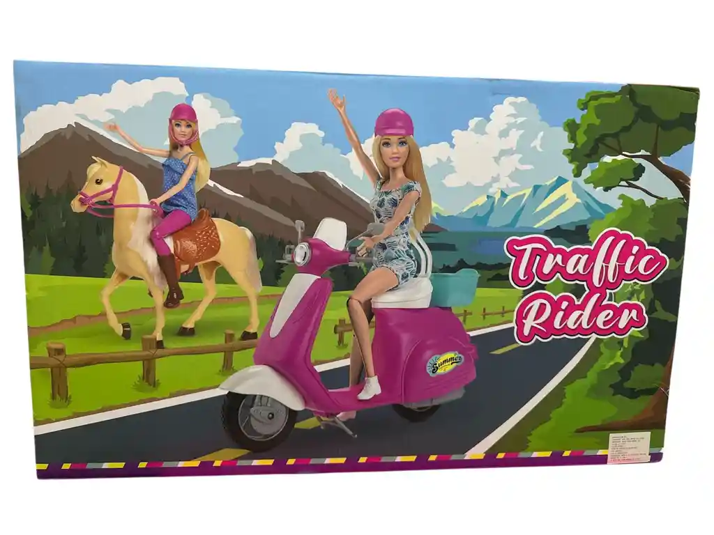 Juguete Set Muñecas Motocicleta Y Caballo Traffic Rider
