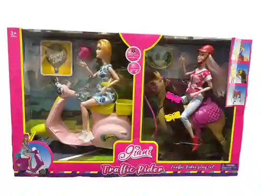 Juguete Set Muñecas Motocicleta Y Caballo Traffic Rider