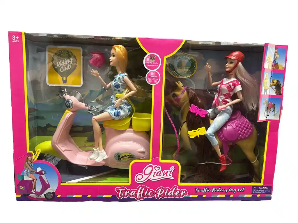 Juguete Set Muñecas Motocicleta Y Caballo Traffic Rider