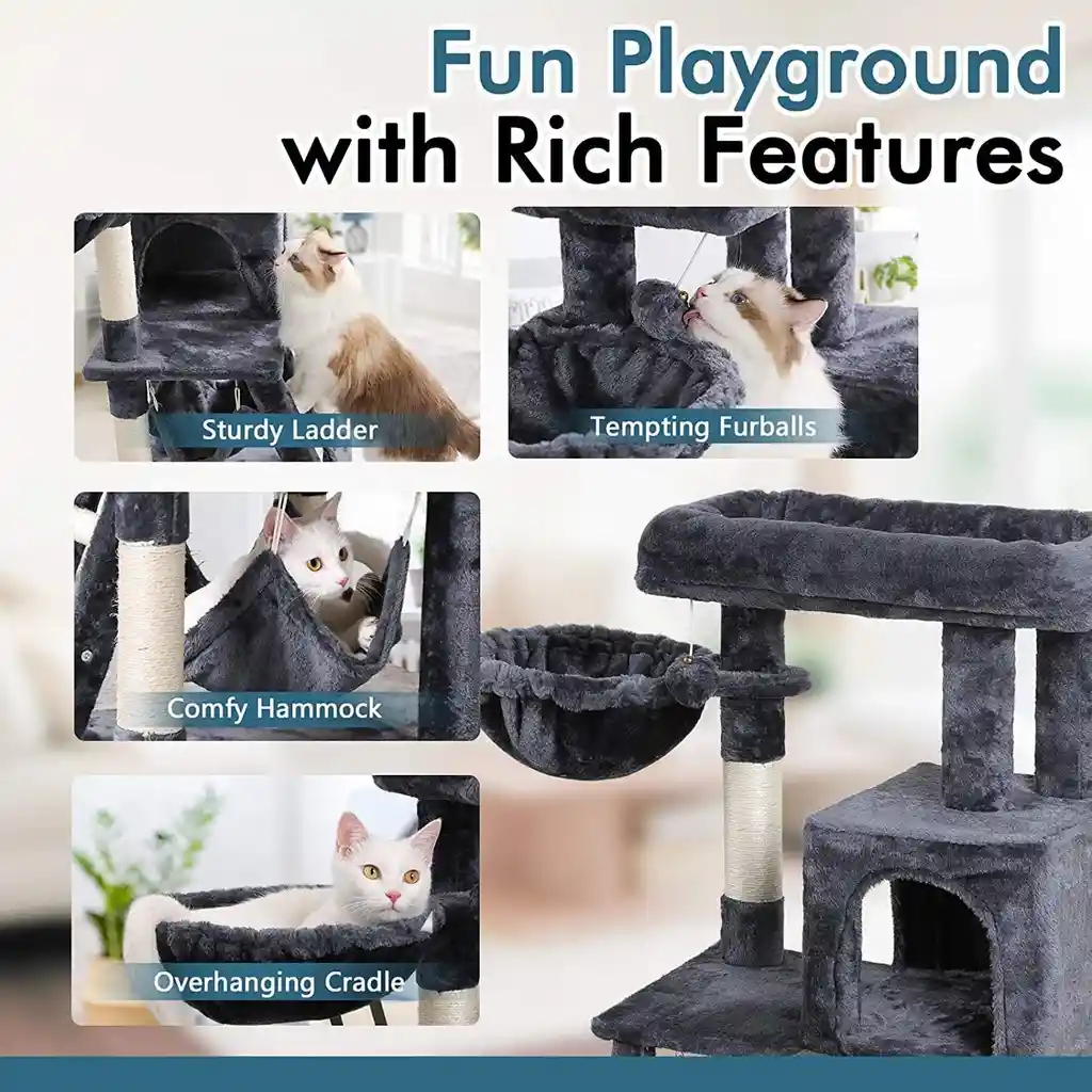 Gimnasio Para Gatos Felpa 3 Niveles Con Hamaca
