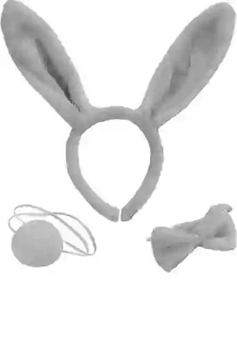 Set Diadema, Corbatin Y Cola Gris Conejo Disfraz Halloween