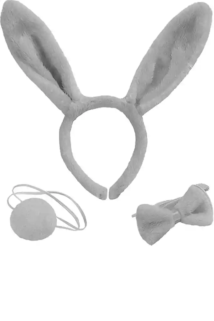 Set Diadema, Corbatin Y Cola Gris Conejo Disfraz Halloween