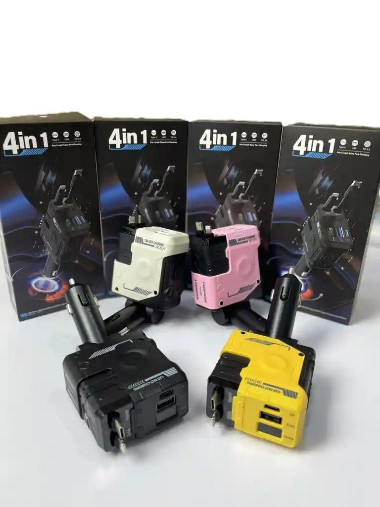 🚗 Cargador 4 En 1 Súper Rápido Para Carro