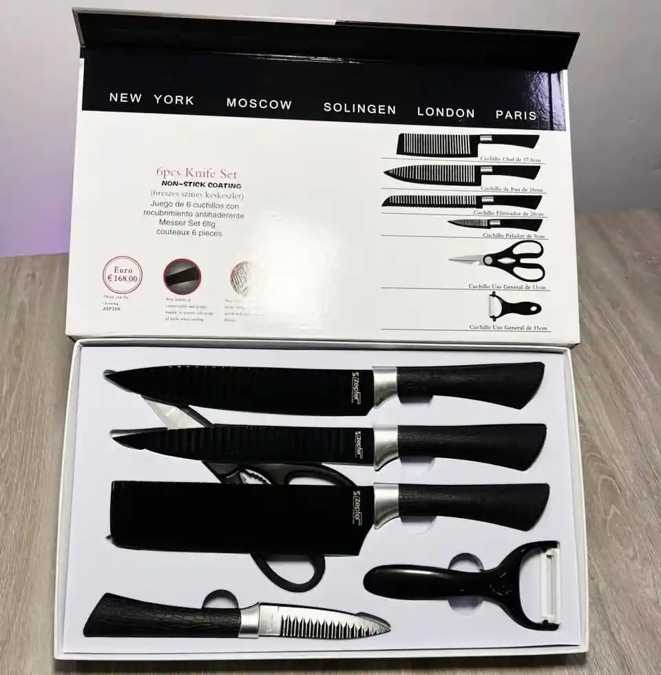 Set De Cuchillos 6 Piezas Con Recubrimiento Antiadherente