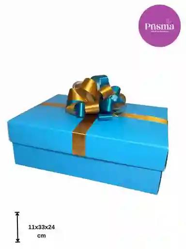 Caja Grande Azul Con Moño