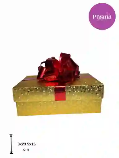 Caja Mediana Dorada Con Moño Rojo