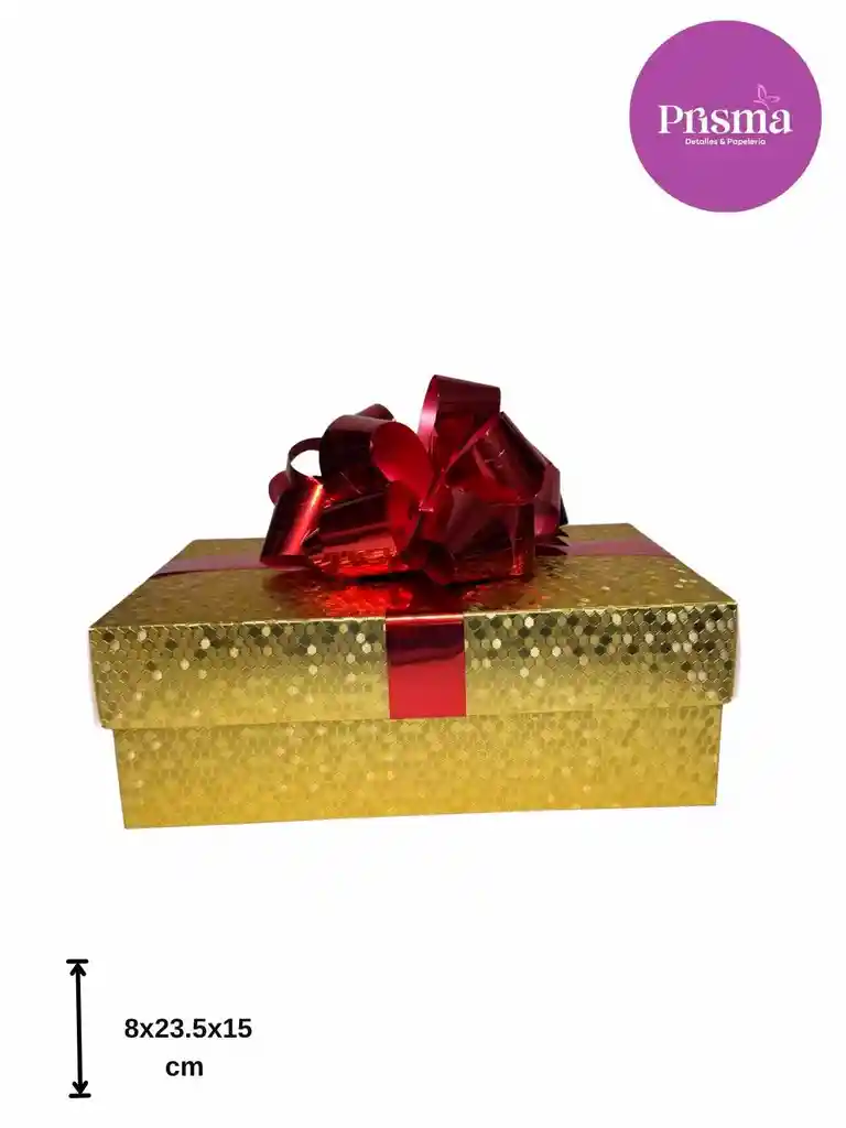 Caja Mediana Dorada Con Moño Rojo