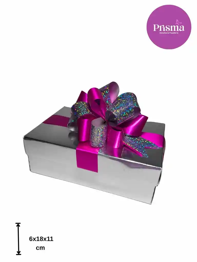 Caja Pequeña Plateada Con Moño