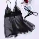 Babydoll Pijama Lencería De Malla Transparencia Y Encaje Negro