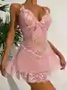 Babydoll Pijama Lencería Encaje Color Rosa
