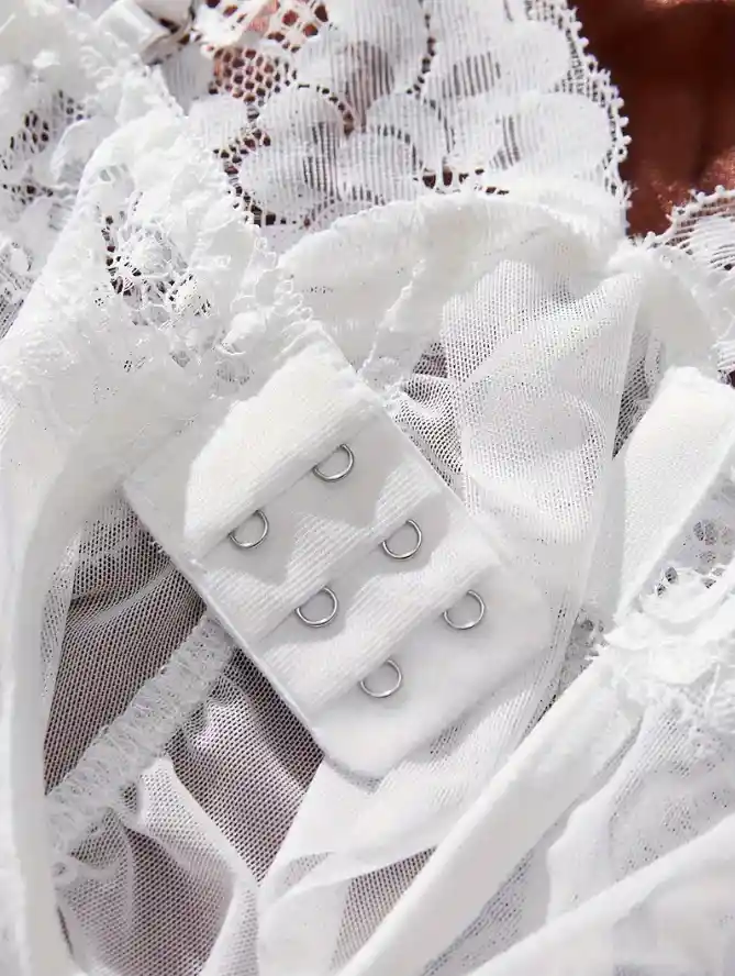 Babydoll Pijama Suave Lencería De Malla Transparencia Y Encaje Blanco