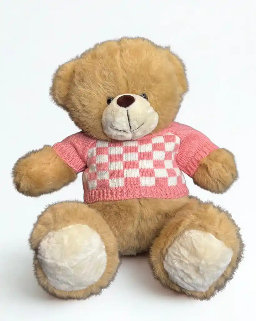 Oso De Peluche Con Suéter A Cuadros Rosa
