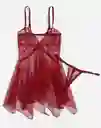 Babydoll Pijama Lencería De Malla Transparencia Y Encaje Color Vino