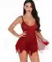 Babydoll Pijama Lencería De Malla Transparencia Y Encaje Color Vino