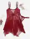 Babydoll Pijama Lencería De Malla Transparencia Y Encaje Color Vino