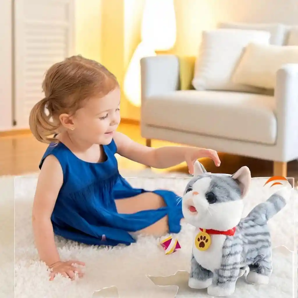 Gato De Peluche Electrónico Con Control Remoto, Camina, Mueve La Cola Y Saca La Lengua, Incluye Accesorios: Espejo, Peine, Biberón Y Más, Regalo Para Niños De 3 A 8 Años