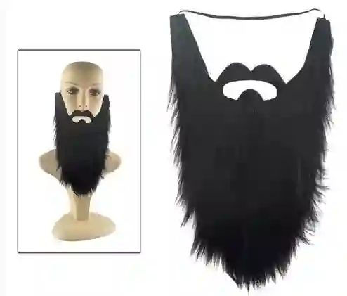 Barba Falsa Negra Con Bigote – Pelo Facial De Franela Para Disfraz Halloween