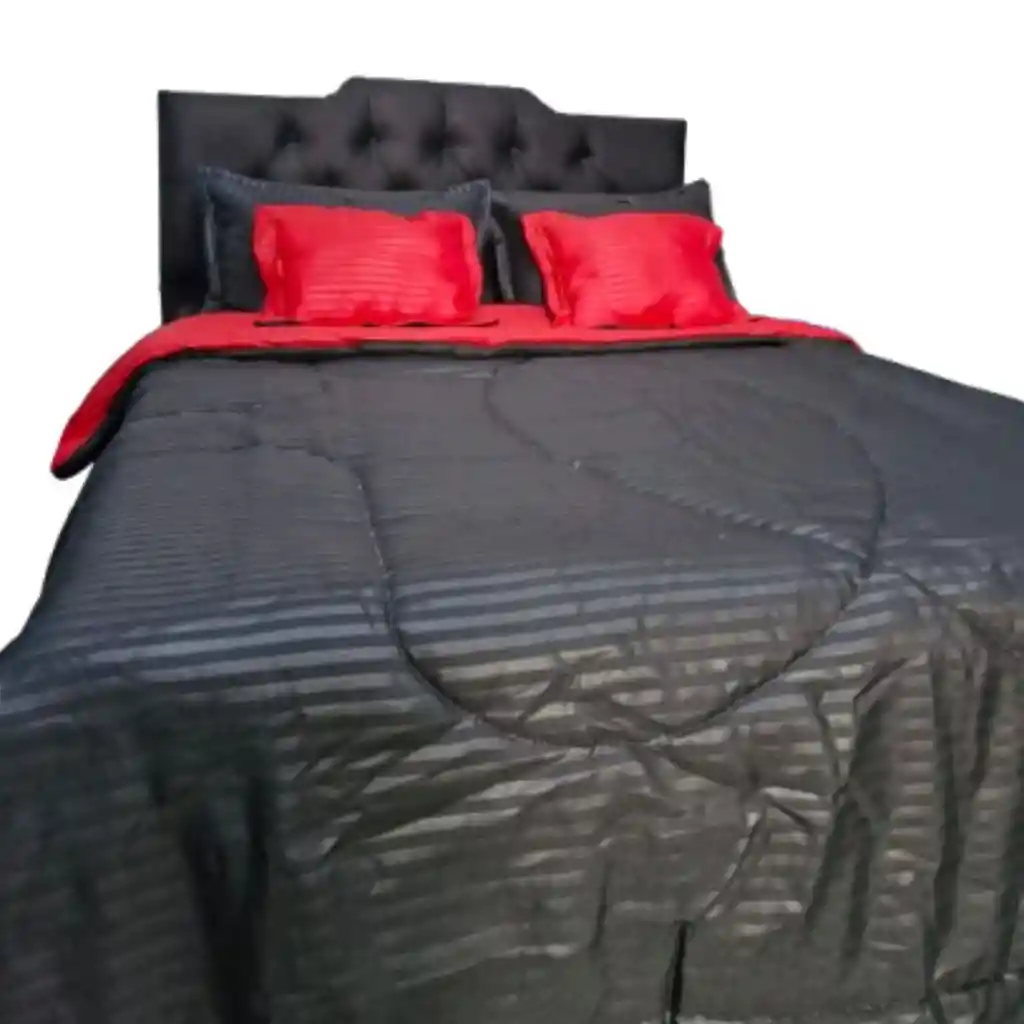 Cubrelecho Economico Doble Negro-rojo 5 Piezas