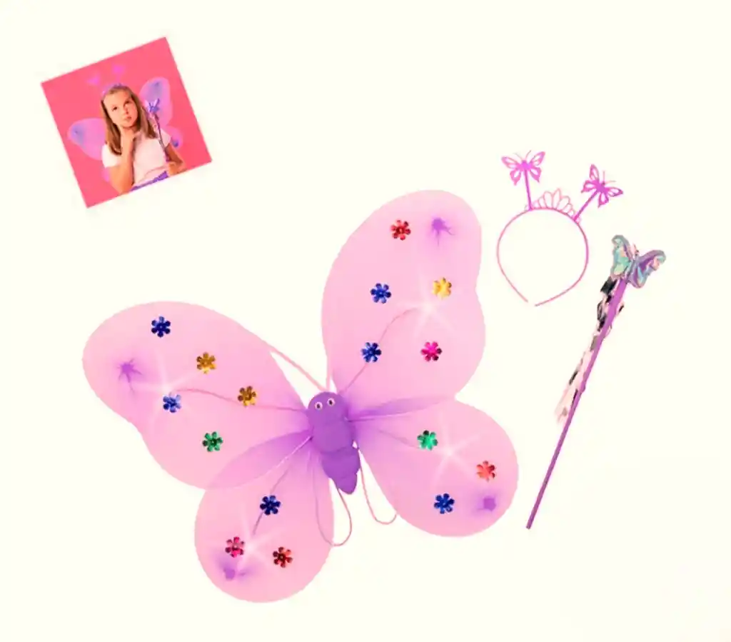 Alas Mariposa Con Luz Color Rosa