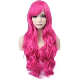 Halloween Peluca Larga Ondulada Fucsia