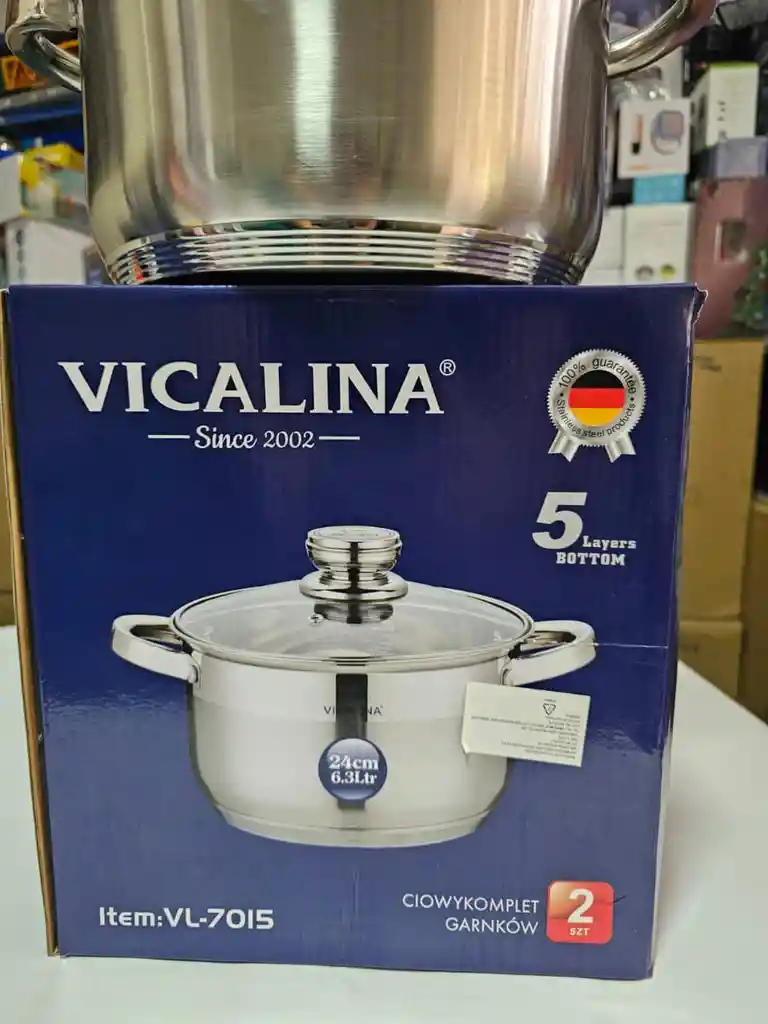 Olla Vicalina De 6 Litros En Acero Quirúrgico Con Tapa De Vidrio Templado