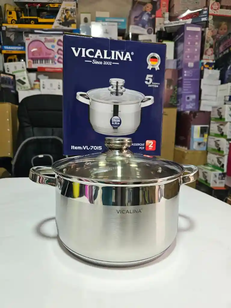 Olla Vicalina De 6 Litros En Acero Quirúrgico Con Tapa De Vidrio Templado