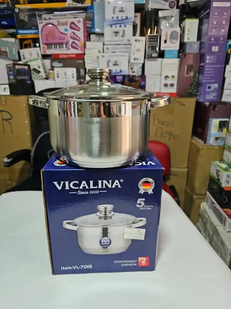 Olla Vicalina De 6 Litros En Acero Quirúrgico Con Tapa De Vidrio Templado