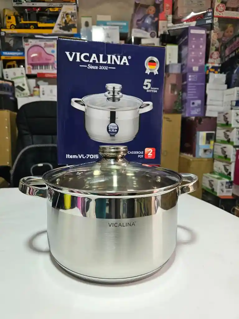 Olla Vicalina De 6 Litros En Acero Quirúrgico Con Tapa De Vidrio Templado