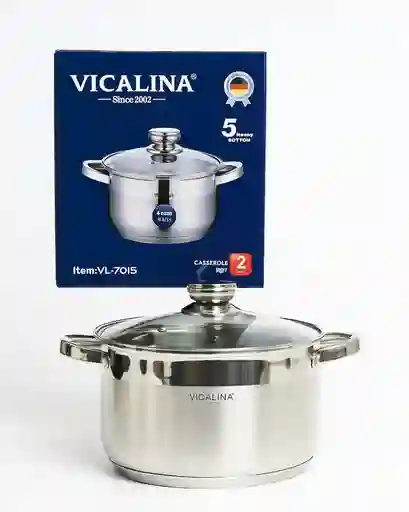Olla Vicalina De 6 Litros En Acero Quirúrgico Con Tapa De Vidrio Templado
