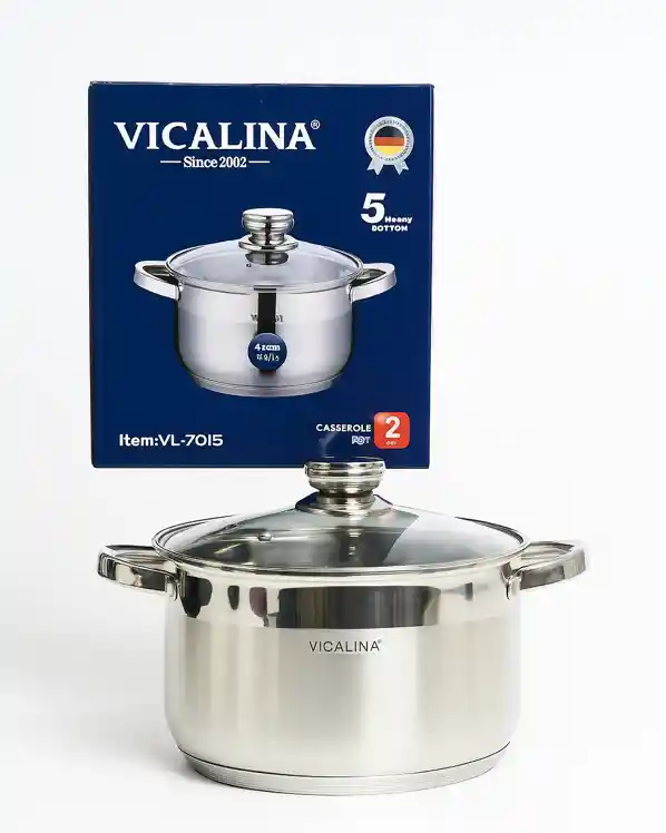 Olla Vicalina De 6 Litros En Acero Quirúrgico Con Tapa De Vidrio Templado