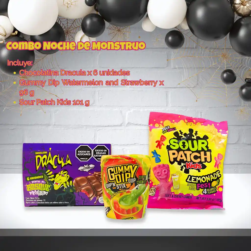 Combo Halloween Noche De Monstruos | Drácula, Gummy Y Sour Patch