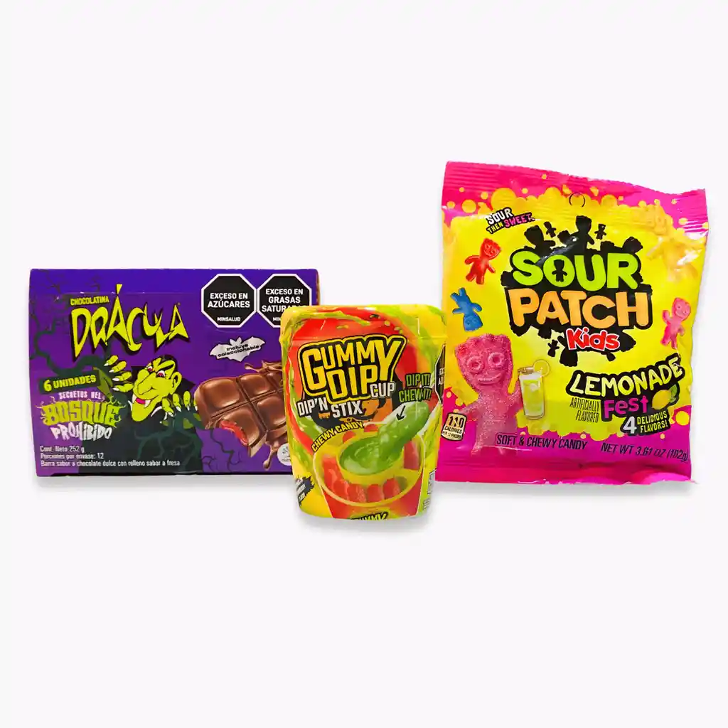 Combo Halloween Noche De Monstruos | Drácula, Gummy Y Sour Patch